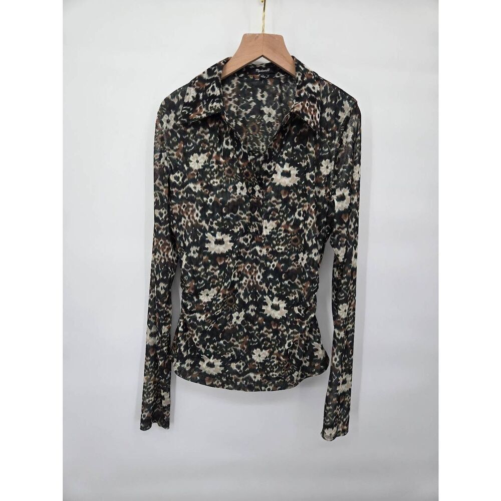 Madewell Long Sleeve Polo Size Large Floral Mesh Cottagecore - Picture 2 of 9